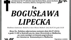 Zmarła Bogusława Lipecka. Miała 77 lat.