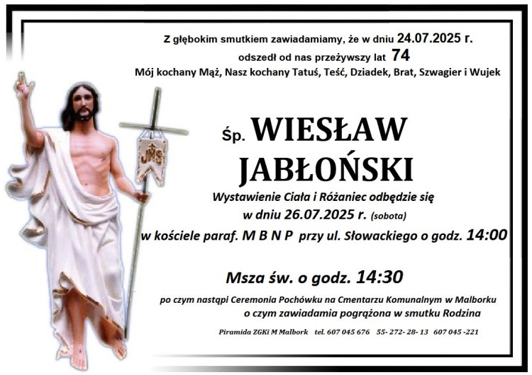 Zmarł Wiesław Jabłoński. Miał 74 lata.