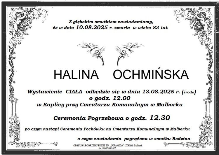 Zmarła Halina Ochmińska. Żyła 83 lata.