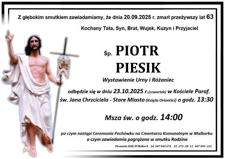 Zmarł Piotr Piesik. Miał 63 lata.