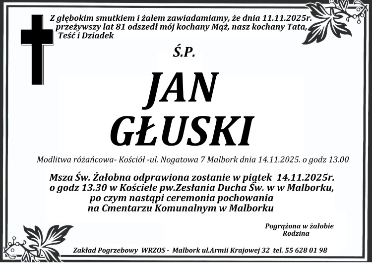 Zmarł Jan Głuski. Miał 81 lat.