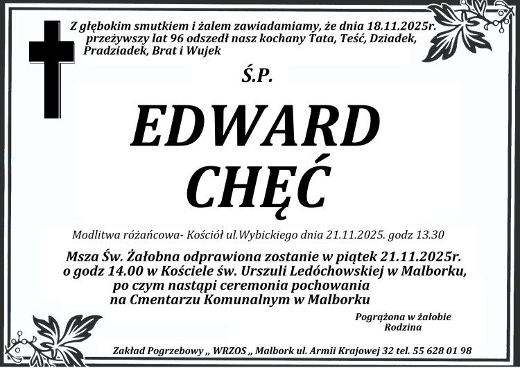 Zmarł Edward Chęć. Miał 96 lat.