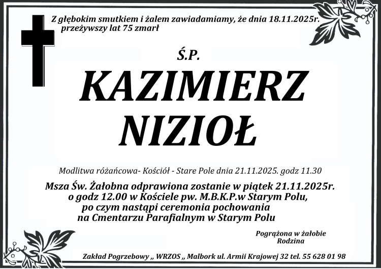 Zmarł Kazimierz Nizioł. Miał 75 lat.