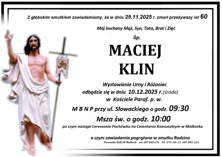 Zmarł Maciej Klin. Miał 60 lat.
