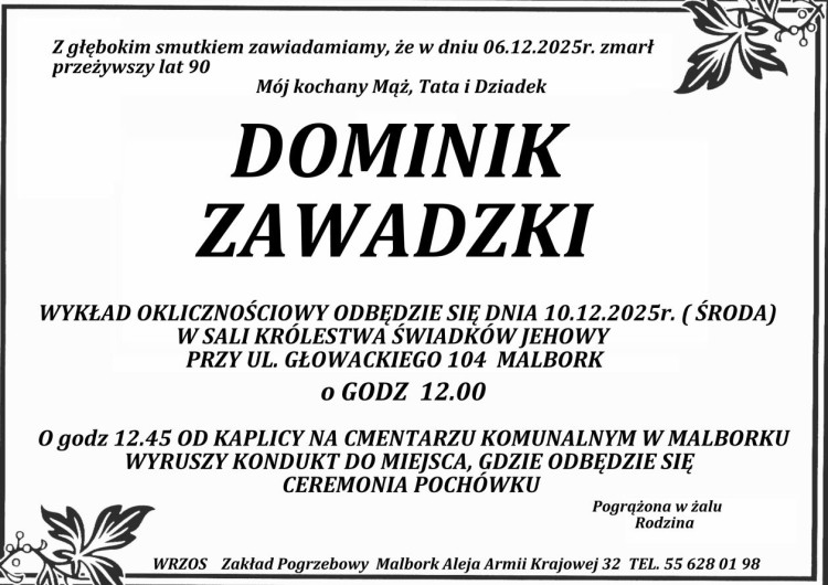 Zmarł Dominik Zawadzki. Miał 90 lat.
