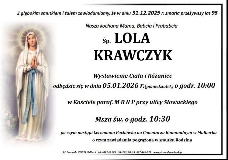 Zmarła Lola Krawczyk. Żyła 95 lat.