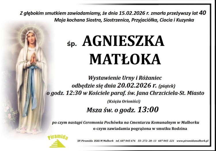 Zmarła Agnieszka Matłoka. Miała 40 lat. 