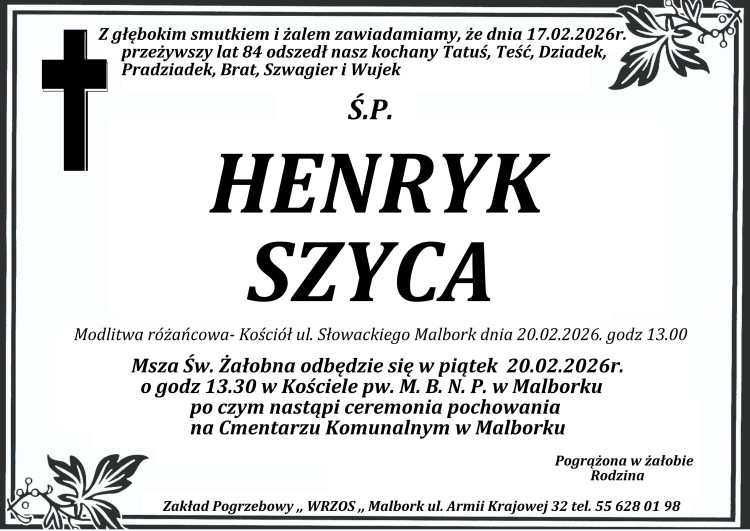 Zmarł Henryk Szyca. Żył 84 lata.