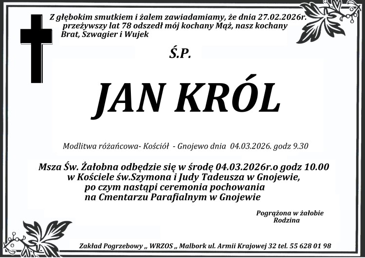 Zmarł Jan Król. Miał 78 lat.