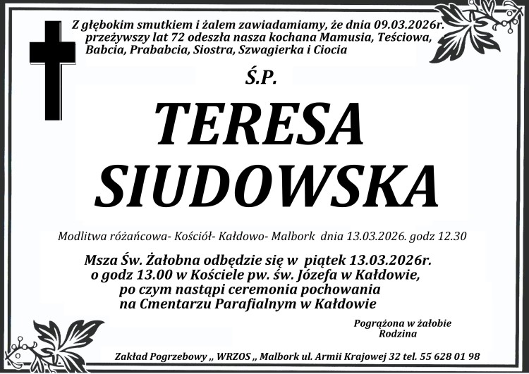 Zmarła Teresa Siudowska. Miała 72 lata.