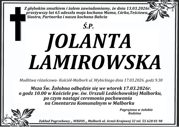 Zmarła Jolanta Lamirowska. Miała 65 lat.