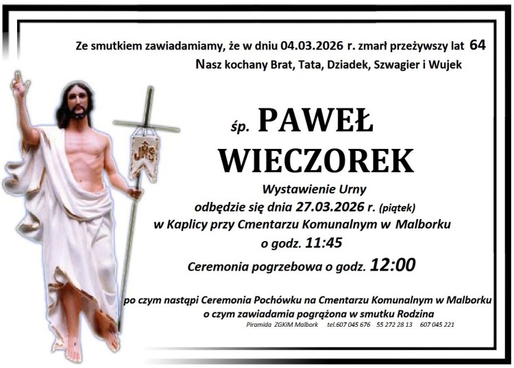 Zmarł Paweł Wieczorek. Żył 64 lata.