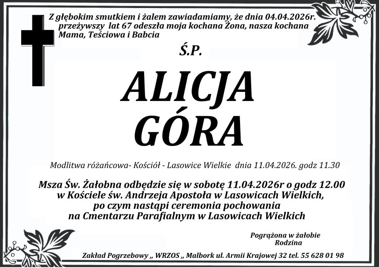 Zmarła Alicja Góra. Miała 67 lat.