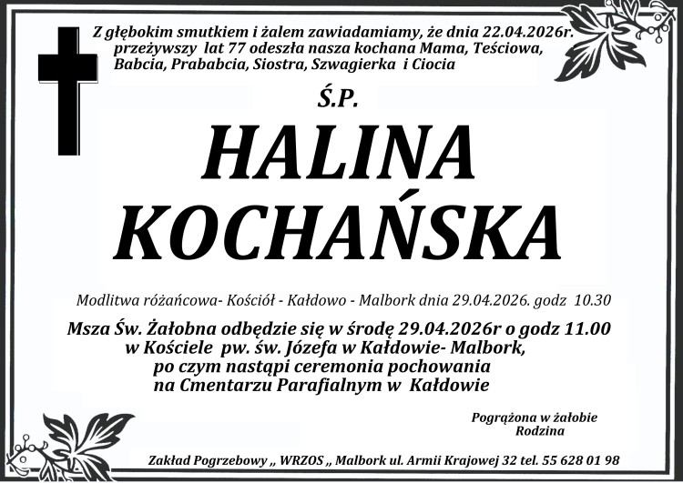 Zmarła Halina Kochańska. Miała 77 lat.