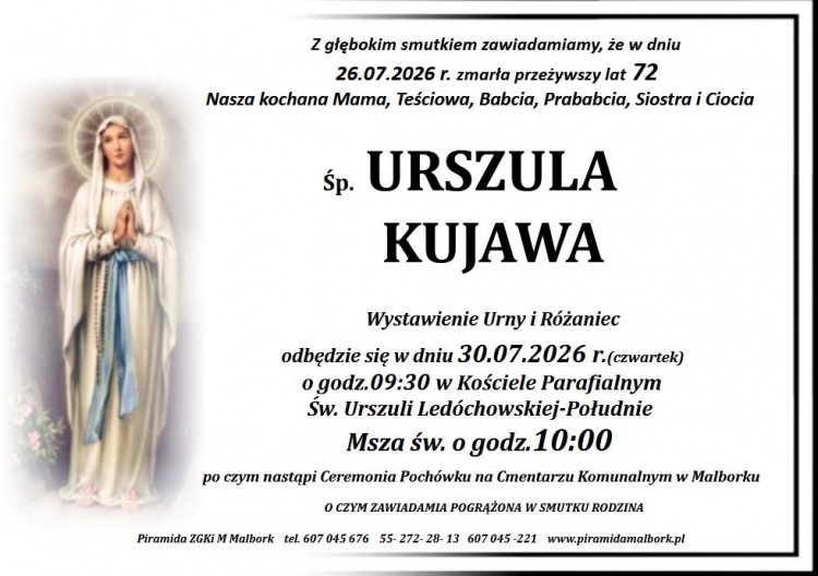 Zmarła Urszula Kujawa. Miała 72 lata.