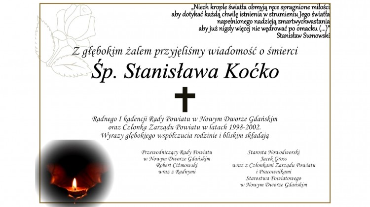 Kondolencje Starosty Nowodworskiego, Członków Zarządu Powiatu, Pracowników…